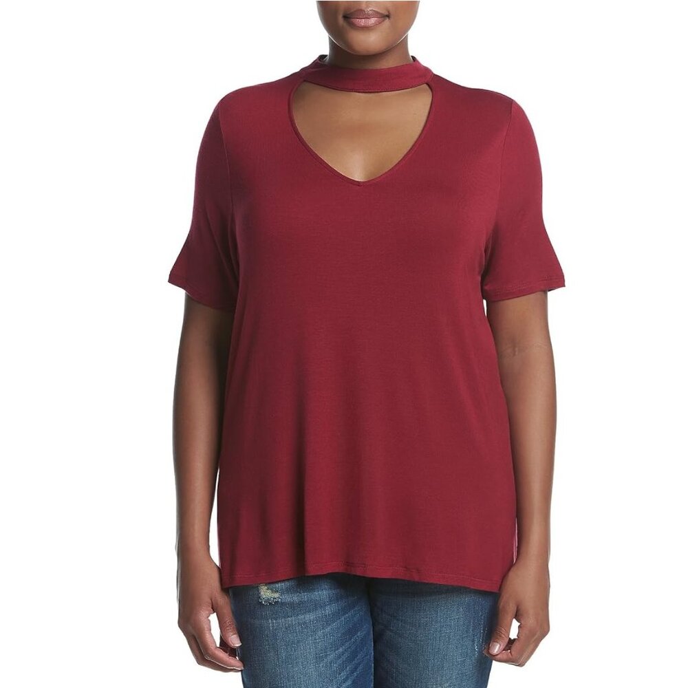 Womens Living Doll Knit Choker Neckline Top Blouse Plus Size 3X  Berry Red NWT